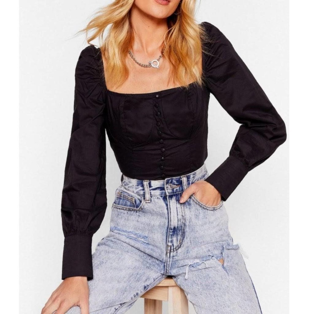 Nasty Gal Womens Talk Straight Crop Top Long Sleeve Black Size 6